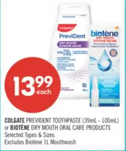 Shoppers Drug Mart COLGATE PREVIDENT TOOTHPASTE(39ml-100ml) or BIOTÈNE DRY MOUTH ORAL CARE PRODUCTS offer