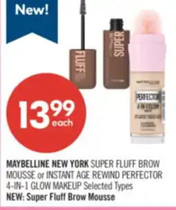 Shoppers Drug Mart MAYBELLINE NEW YORK SUPER FLUFF BROW MOUSSE or INSTANT AGE REWIND PERFECTOR 4-IN-1 GLOW MAKEUP offer