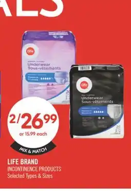 Shoppers Drug Mart LIFE BRAND INCONTINENCE PRODUCTS offer