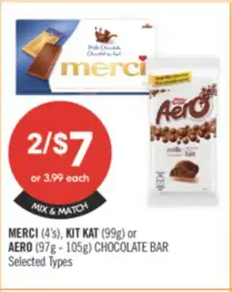 Shoppers Drug Mart MERCI (4's), KIT KAT (99g) or AERO (97g-105g) CHOCOLATE BAR offer