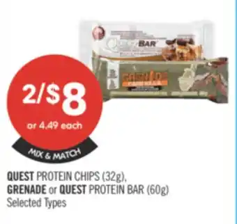 Shoppers Drug Mart QUEST PROTEIN CHIPS (32g), GRENADE or QUEST PROTEIN BAR (60g) offer