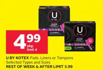 Rexall U BY KOTEX Pads, Liners or Tampons offer