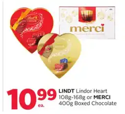 Rexall LINDT Lindor Heart 108g-168g or MERCI 400g Boxed Chocolate offer