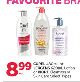 Rexall CUREL 480mL or JERGENS 620mL Lotion or BIORÉ Cleansers or Skin Care offer