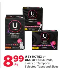 Rexall U BY KOTEX or ONE BY POISE Pads, Liners or Tampons offer