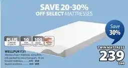 JYSK WELLPUR F31 Memory foam mattress offer