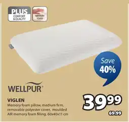 JYSK VIGLEN Memory foam pillow, medium firm, removable polyester cover, moulded AIR memory foam filling offer