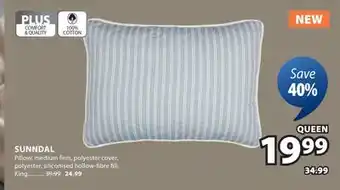 JYSK SUNNDAL Pillow, medium firm, polyester cover offer