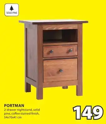 JYSK PORTMAN 2-drawer nightstand, solid pine, coffee stained finish offer