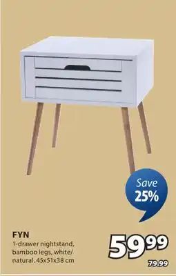 JYSK FYN 1-drawer nightstand, bamboo legs, white/ natural offer