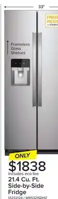 Leon's Whirlpool Stainless Steel Side-by-Side Refrigerator (21.4 Cu. Ft.) - WRS321SDHZ offer