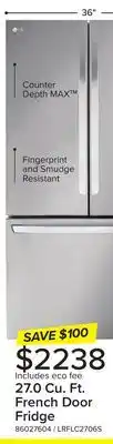 Leon's LG Stainless Steel French Door Smart Counter-Depth MAX Refrigerator (27 cu. ft.) - LRFLC2706S offer