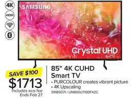 Leon's Samsung 85 4K Tizen Smart CUHD TV - UN85DU7100FXZC offer