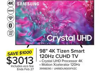 Leon's Samsung 98 4K Tizen Smart CUHD TV - UN98DU9000FXZC offer