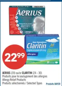 Pharmaprix AERIUS (20) or CLARITIN (24-30) Allergy Relief Products offer