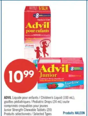 Pharmaprix ADVIL Children's Liquid (100 mL) Pediatric Drop (24 mL) or Junior Strength Chewable Tablets (20) offer