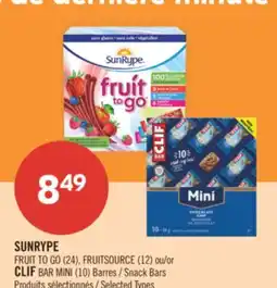 Pharmaprix SUNRYPE FRUIT TO GO (24), FRUITSOURCE (12) or CLIF BAR MINI (10) Snack Bars offer