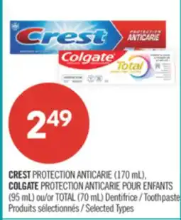 Pharmaprix CREST PROTECTION ANTICARIE (170 mL), (95 mL) or TOTAL (70 mL) Toothpaste offer