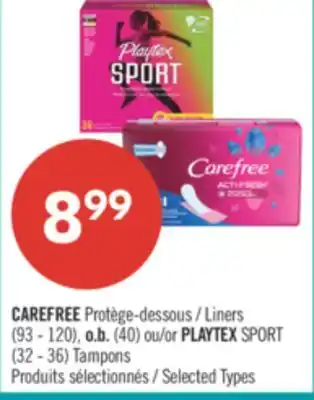 Pharmaprix CAREFREE Liners (93 - 120), o.b. (40) or PLAYTEX SPORT (32 - 36) Tampons offer