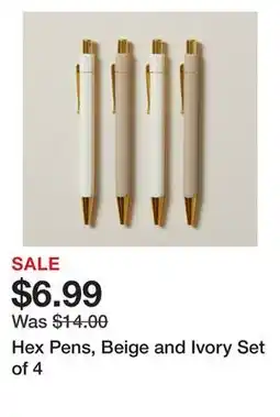 Chapters Indigo Hex Pens, Beige and Ivory Set of 4 offer