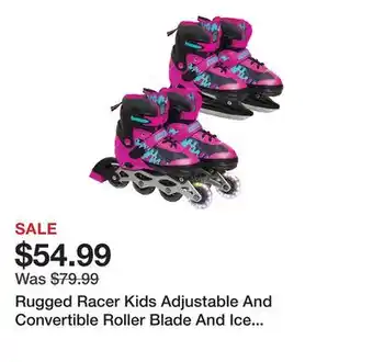 TSC Stores Rugged Racer Kids Adjustable And Convertible Roller Blade And Ice Skate (Medium, Pink) offer