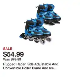 TSC Stores Rugged Racer Kids Adjustable And Convertible Roller Blade And Ice Skate (Medium, Blue) offer