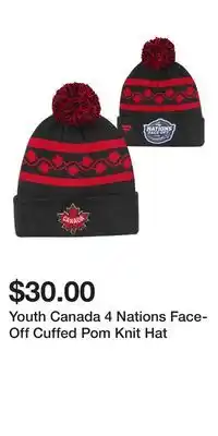 Sport Chek Youth Canada 4 Nations Face-Off Cuffed Pom Knit Hat offer