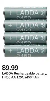 IKEA LADDA Rechargeable battery, HR06 AA 1.2V, 2450mAh offer