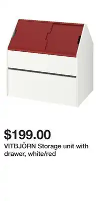 IKEA VITBJÖRN Storage unit with drawer, white/red offer