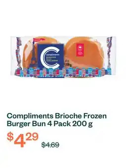 Voilà Compliments Brioche Frozen Burger Bun 4 Pack 200 g offer