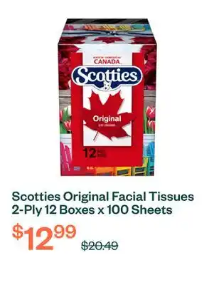 Voilà Scotties Original Facial Tissues 2-Ply 12 Boxes x 100 Sheets offer