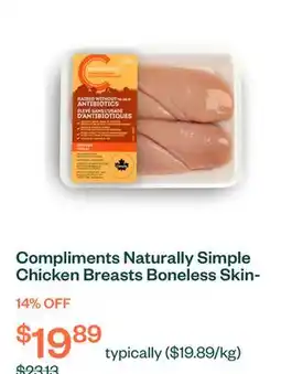 Voilà Compliments Naturally Simple Chicken Breasts Boneless Skinless Value Pack 4 Breasts offer