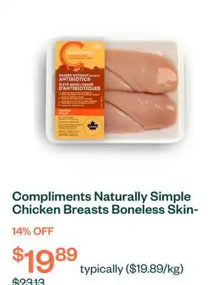 Voilà Compliments Naturally Simple Chicken Breasts Boneless Skinless Value Pack 4 Breasts offer