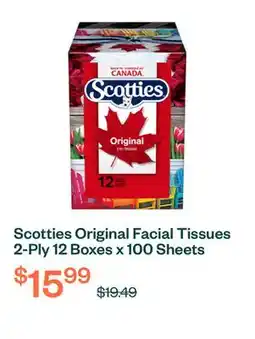 Voilà Scotties Original Facial Tissues 2-Ply 12 Boxes x 100 Sheets offer