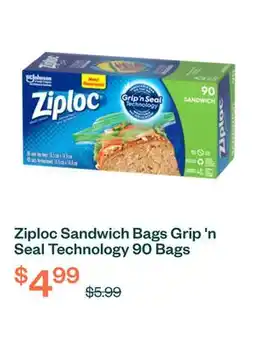 Voilà Ziploc Sandwich Bags Grip 'n Seal Technology 90 Bags offer