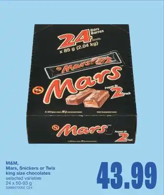 Wholesale Club M&M, MARS, SNICKERS OR TWIX KING SIZE CHOCOLATES, 24 X 50-93 G offer