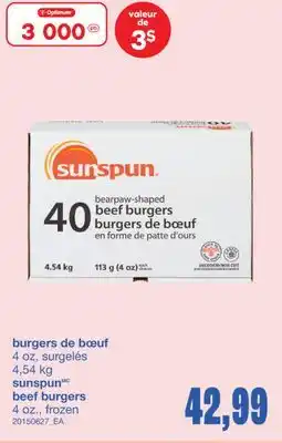 Wholesale Club SUNSPUNMC BEEF BURGERS 4 OZ. 4,54 kg offer