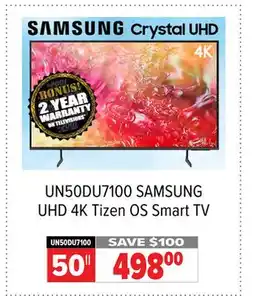 2001 Audio Video UN50DU7100 SAMSUNG 50 UHD 4K Tizen OS Smart TV offer