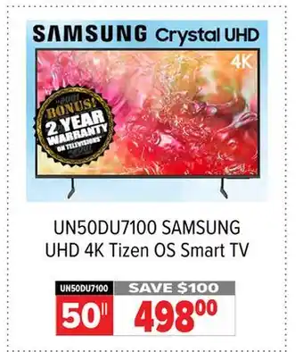 2001 Audio Video UN50DU7100 SAMSUNG 50 UHD 4K Tizen OS Smart TV offer