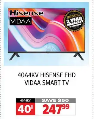 2001 Audio Video 40A4KV HISENSE 40 FHD VIDAA SMART TV offer