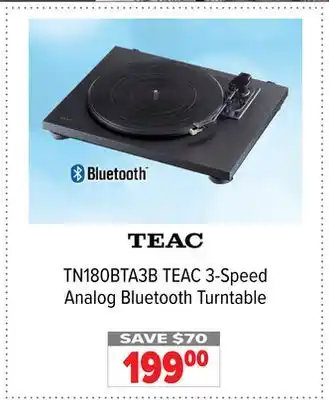 2001 Audio Video TN180BTA3B TEAC 3-Speed Analog Bluetooth Turntable offer