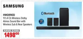 2001 Audio Video HWQ990D 11.1. 4 Ch Wireless Dolby Atmos Sound Bar with Wireless Sub & Rear Speakers offer