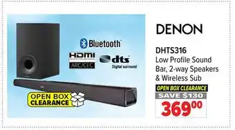 2001 Audio Video DHT5316 DENON Low Profile Sound Bar, 2-way Speakers & Wireless Sub offer