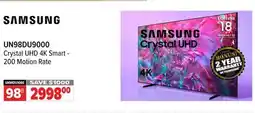 2001 Audio Video UN98DU9000 SAMSUNG Crystal UHD 4K Smart - 200 Motion Rate offer