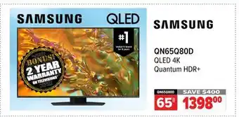 2001 Audio Video QN65Q80D SAMSUNG 65 QLED 4K Quantum HDR+ offer