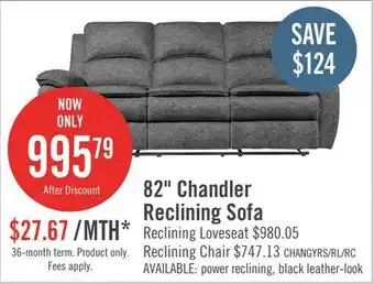 The Brick Chandler 82 Chenille Fabric Reclining Sofa - Grey offer