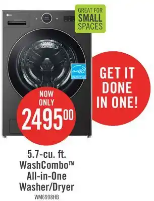 The Brick LG 5.7 Cu. Ft. Smart Front-Load High-Efficiency Steam All-in-One Laundry - Black Steel - WM6998HBA offer