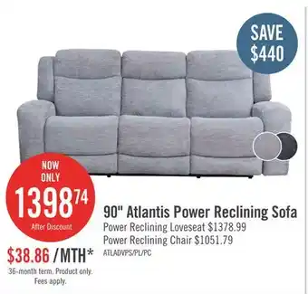 The Brick Atlantis 90 Fabric Power Reclining Sofa with USB Ports - Dove Grey offer