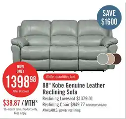 The Brick Kobe 87.4 Blue Genuine Leather Reclining Sofa offer