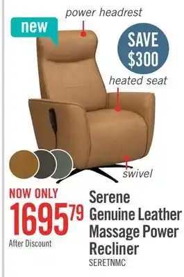 The Brick Serene 31 Genuine Leather Power Reclining Massage Chair with Power Headrest and Heated Seat - Tan offer